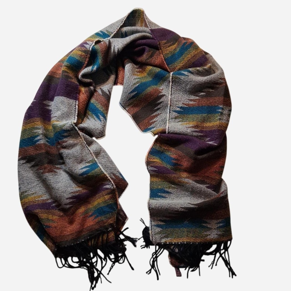 Southwestern print scarf tribal geometric pattern in purple, teal, orange